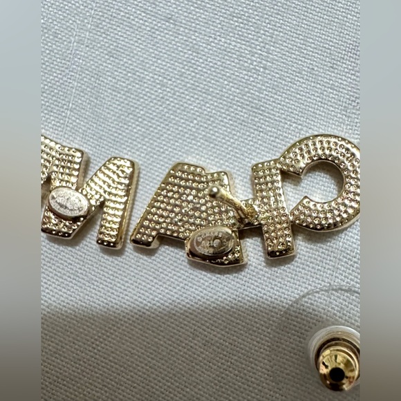 CHANEL Gold Metal And Crystal Logo Letter Stud Earrings - Picture 6 of 7